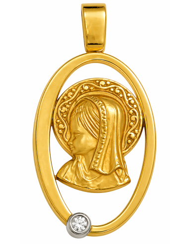 Medalla Virgen Niña con circonita - Oro Amarillo 18K