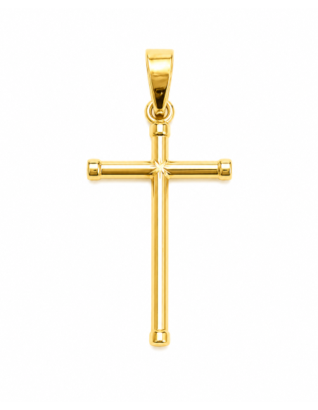 Colgante  Cruz Hueca de Tubo Redondo  - Oro Amarillo 18k