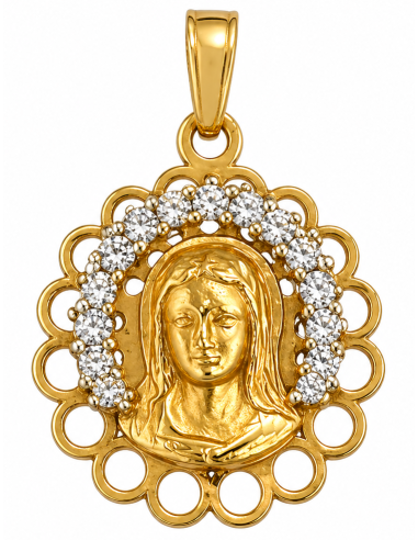Medalla Virgen Niña Cerco Circonitas - Oro Amarillo 18K