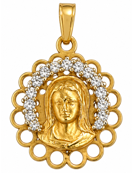 Medalla Virgen Niña Cerco Circonitas - Oro Amarillo 18K