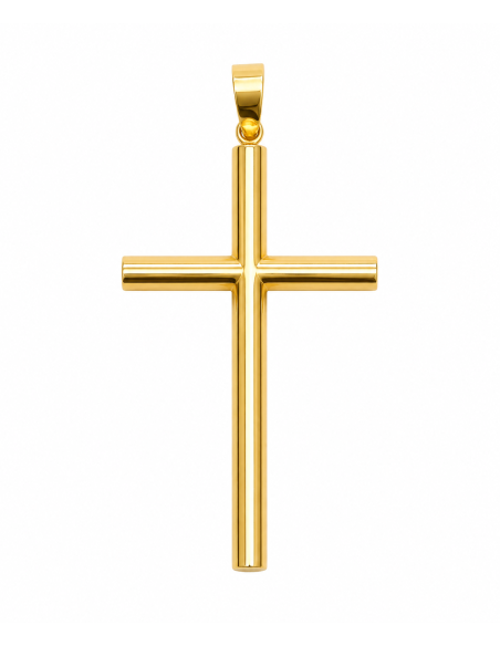Colgante  Cruz Hueca de Tubo Redondo  - Oro Amarillo 18k