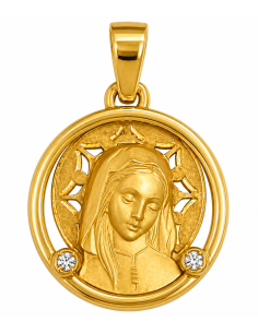 Medalla Virgen Niña con 2 Brillantes - Oro Amarillo 18K