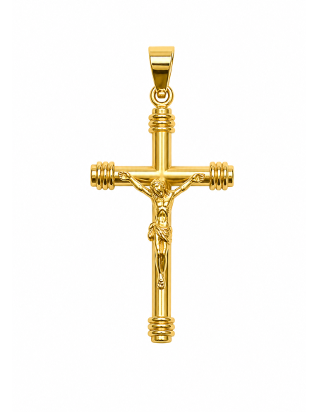 Colgante Cruz Clásica Tubo con Cristo - Oro Amarillo 18K