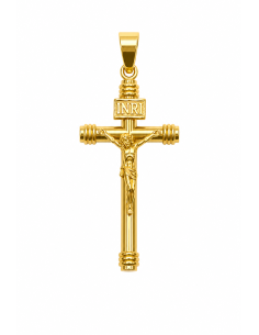 Colgante Cruz Clásica Tubo con Cristo - Oro Amarillo 18K