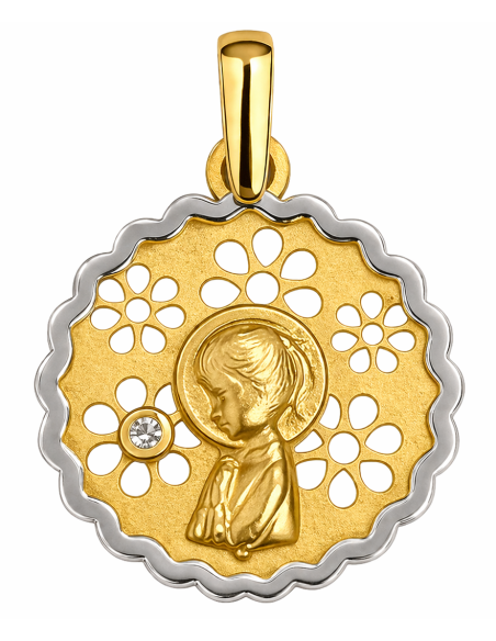 Medalla Virgen Niña con Circonita - Oro Amarillo 18K