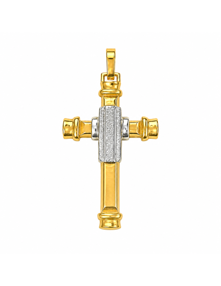 Colgante Cruz  de Oro Bicolor - Oro Blanco y Amarillo 18 K