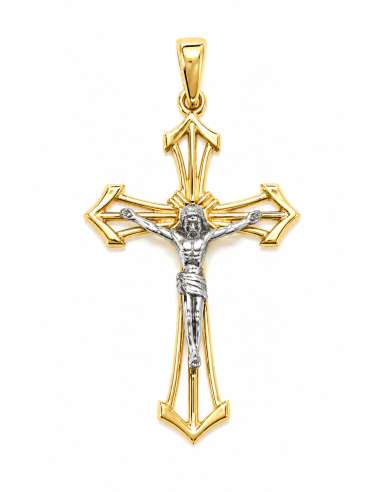 Colgante Cruz  de Oro Bicolor - Oro Blanco y Amarillo 18 K