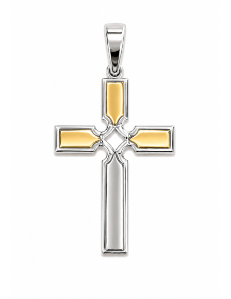 Colgante Cruz  de Oro Bicolor - Oro Blanco y Amarillo 18 K