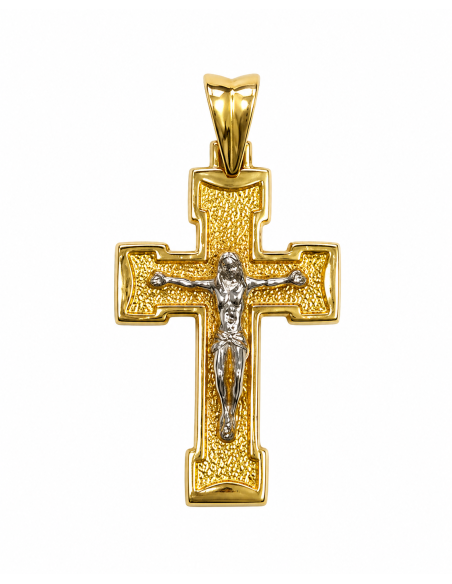 Colgante Cruz  de Oro Bicolor - Oro Blanco y Amarillo 18 K