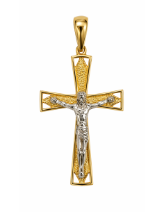 Colgante Cruz  de Oro Bicolor - Oro Blanco y Amarillo 18 K