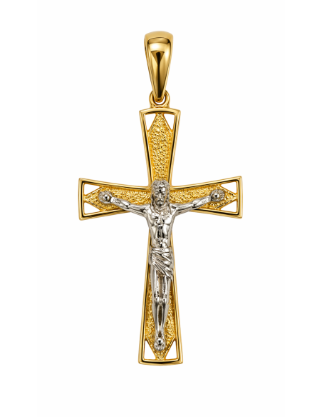 Colgante Cruz  de Oro Bicolor - Oro Blanco y Amarillo 18 K