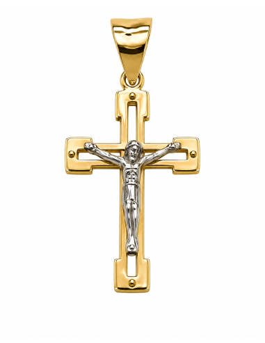 Colgante Cruz  de Oro Bicolor - Oro Blanco y Amarillo 18 K