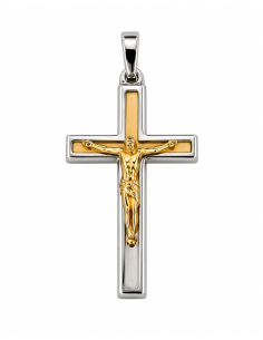 Colgante Cruz  de Oro Bicolor - Oro Blanco y Amarillo 18 K