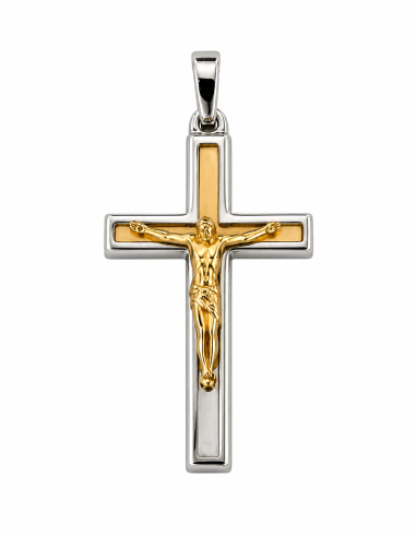 Colgante Cruz  de Oro Bicolor - Oro Blanco y Amarillo 18 K