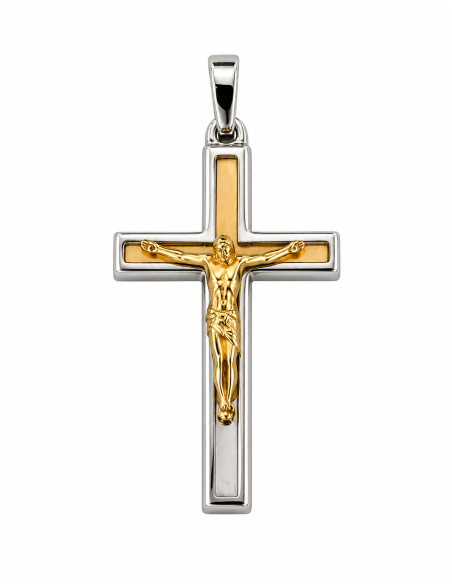 Colgante Cruz  de Oro Bicolor - Oro Blanco y Amarillo 18 K