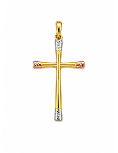 Colgante Cruz  de Oro Tricolor - Oro Blanco , Amarillo y Rosé 18 K