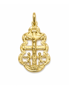 Colgante Cruz Caravaca con Cerco forma Ondulada - Oro Amarillo 18K