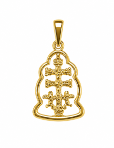 Colgante Cruz Caravaca con Cerco forma Ondulada - Oro Amarillo 18K