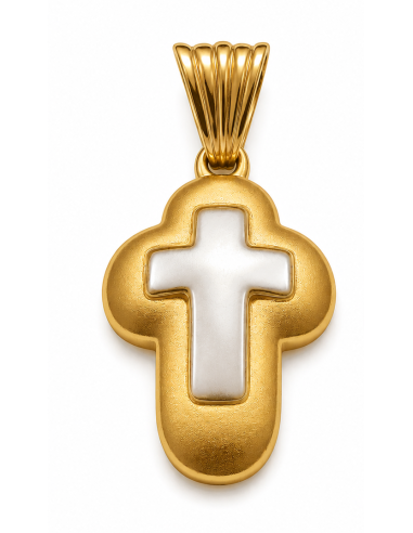 Colgante Cruz de Oro Amarillo y Blanco