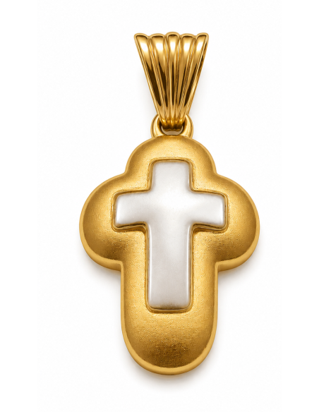 Colgante Cruz de Oro Amarillo y Blanco