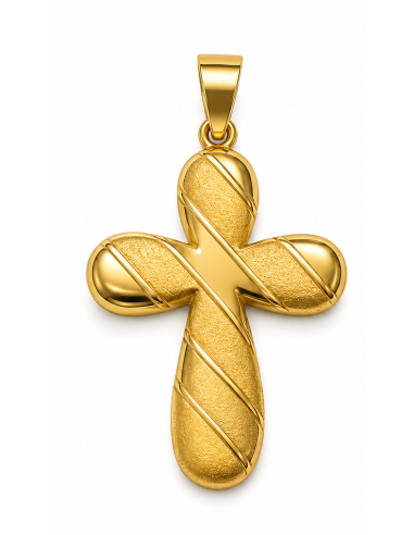 Colgante Cruz Texturizada con Detalles Diagonales - Oro Amarillo 18K