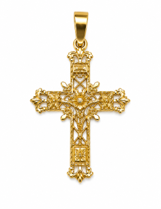 Colgante Cruz Calada Floral - Oro Amarillo 18K