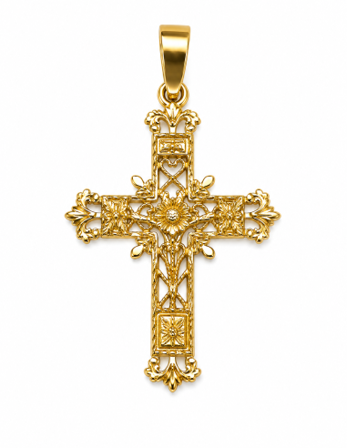 Colgante Cruz Calada Floral - Oro Amarillo 18K