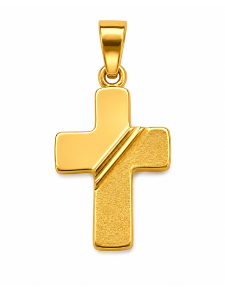 Colgante Cruz Lisa Texturizada con Detalle Diagonal - Oro Amarillo 18K
