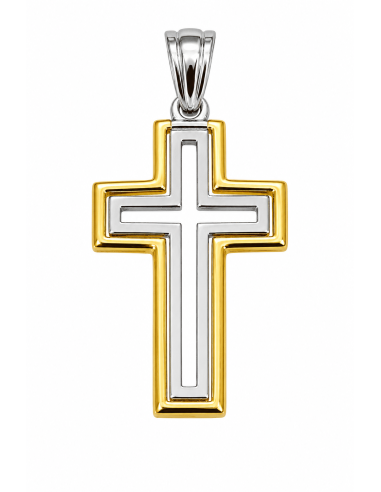 Colgante Cruz Bicolor doble Cruz articuladas - Oro Amarillo y Blanco 18K
