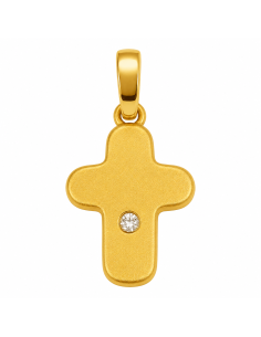 Colgante Cruz con acabado en mate con una Circonita- Oro Amarillo 18K