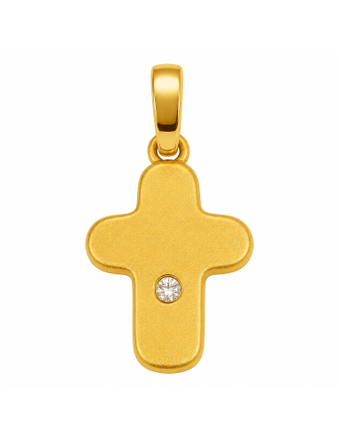 Colgante Cruz con acabado en mate con una Circonita- Oro Amarillo 18K