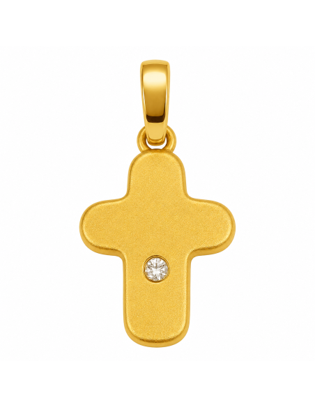 Colgante Cruz con acabado en mate con una Circonita- Oro Amarillo 18K