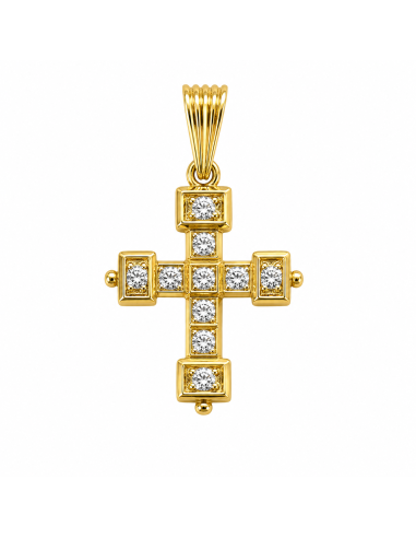 Colgante Cruz con Circonitas Cuadradas - Oro Amarillo 18K