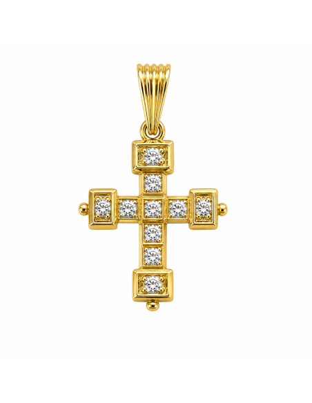Colgante Cruz con Circonitas Cuadradas - Oro Amarillo 18K