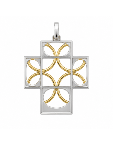 Colgante Cruz Calada Geométrica Bicolor - Oro Amarillo y Oro Blanco 18K