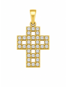 Colgante Cruz Geométrica Calada con Circonitas - Oro Amarillo 18K