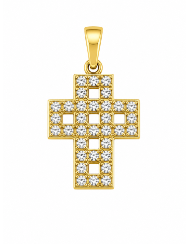 Colgante Cruz Geométrica Calada con Circonitas - Oro Amarillo 18K