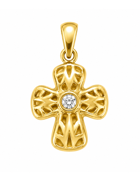 Colgante Cruz Calada con Circonita Central - Oro Amarillo 18K