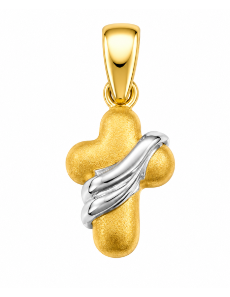 Colgante Cruz Bicolor Ondulada - Oro Amarillo y Oro Blanco 18K