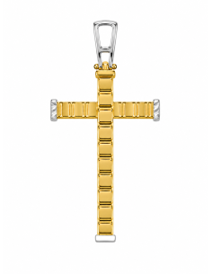 Colgante Cruz Bicolor Geométrica - Oro Amarillo y Oro Blanco 18K