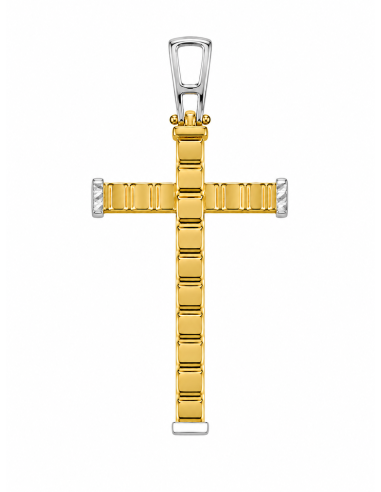 Colgante Cruz Bicolor Geométrica - Oro Amarillo y Oro Blanco 18K