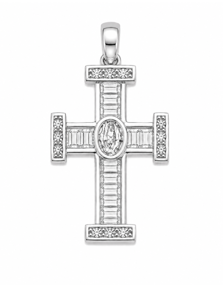 Colgante Cruz con Circonita Oval Central - Oro Blanco 18K