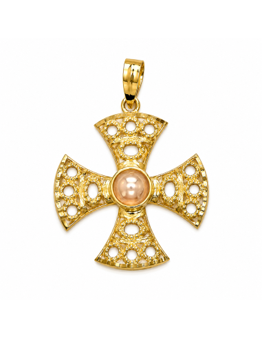 Colgante Cruz Filigrana con Piedra Central - Oro Amarillo 18K