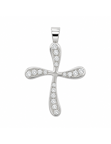 Colgante Cruz Curva con Circonitas - Oro Blanco 18K