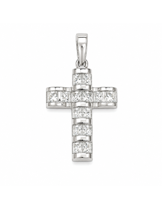 Colgante Cruz con Circonitas Engastadas - Oro Blanco 18K