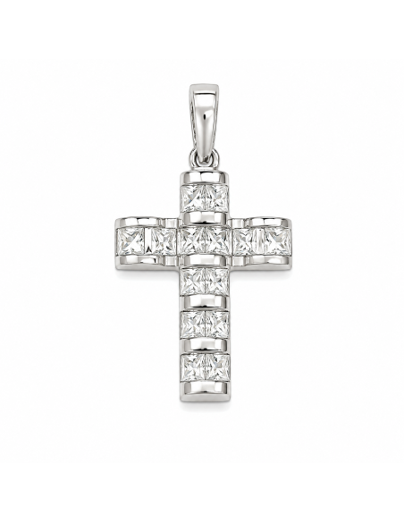 Colgante Cruz con Circonitas Engastadas - Oro Blanco 18K