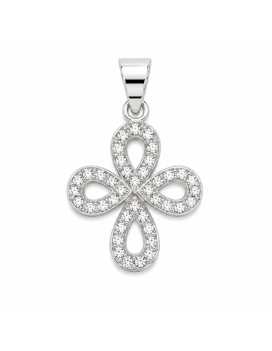 Colgante Cruz Calada con Circonitas - Oro Blanco 18K