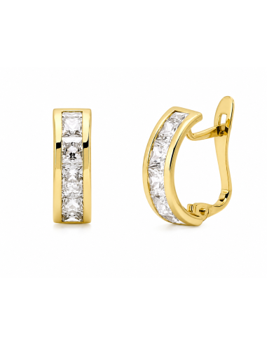 Pendientes para Mujer Aro con circonitas cuadradas - Oro amarillo 18K