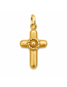 Colgante Cruz con Flor Central - Oro Amarillo 18K
