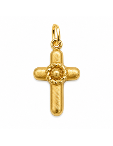 Colgante Cruz con Flor Central - Oro Amarillo 18K